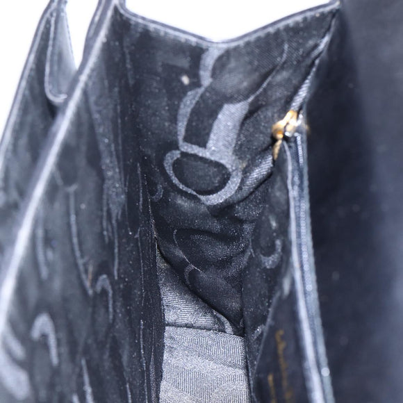 Salvatore Ferragamo Gancini Hand Bag Leather Gold Black Auth 150953