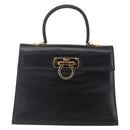 Salvatore Ferragamo Gancini Hand Bag Leather Gold Black Auth 150953-2