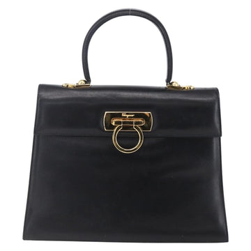 Salvatore Ferragamo Gancini Hand Bag Leather Gold Black Auth 150953 - 0