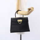 Salvatore Ferragamo Gancini Hand Bag Leather Gold Black Auth 150953-22