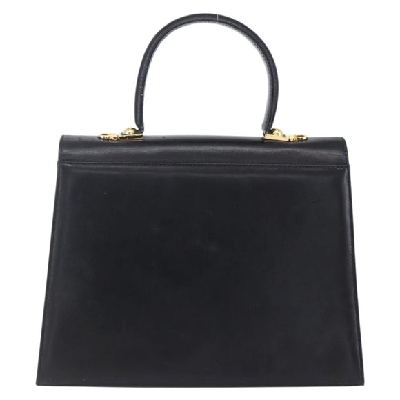 Salvatore Ferragamo Gancini Hand Bag Leather Gold Black Auth 150953