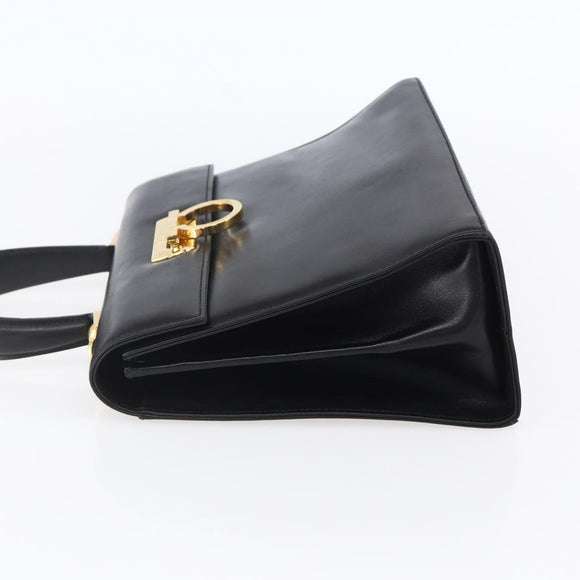 Salvatore Ferragamo Gancini Hand Bag Leather Gold Black Auth 150953