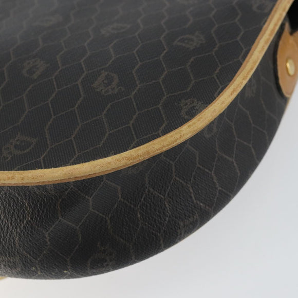 Christian Dior Honeycomb Canvas Shoulder Bag PVC Black gold Auth 150955