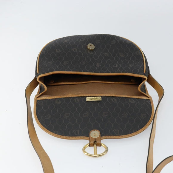 Christian Dior Honeycomb Canvas Shoulder Bag PVC Black gold Auth 150955