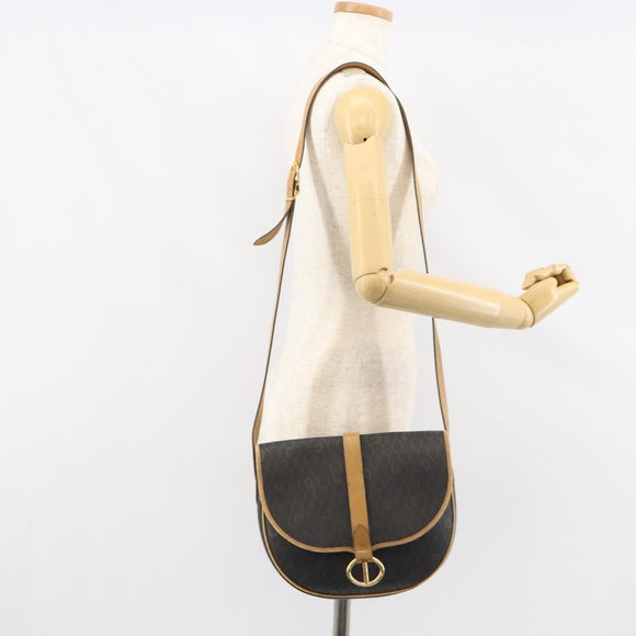 Christian Dior Honeycomb Canvas Shoulder Bag PVC Black gold Auth 150955