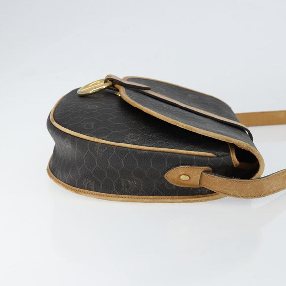 Christian Dior Honeycomb Canvas Shoulder Bag PVC Black gold Auth 150955