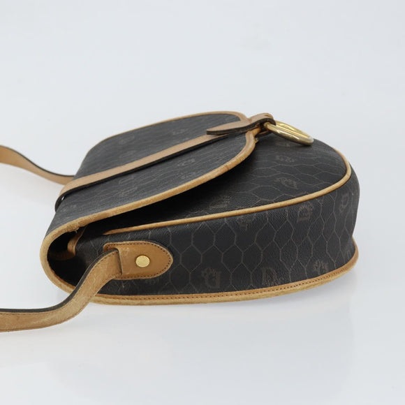 Christian Dior Honeycomb Canvas Shoulder Bag PVC Black gold Auth 150955