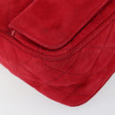 CHANEL Matelasse Chain Shoulder Bag Suede Red Gold CC Auth 150966-14