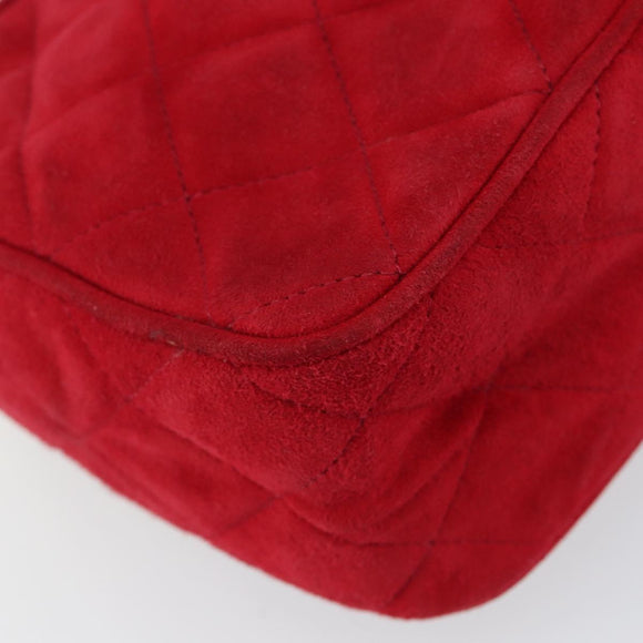 CHANEL Matelasse Chain Shoulder Bag Suede Red Gold CC Auth 150966
