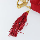 CHANEL Matelasse Chain Shoulder Bag Suede Red Gold CC Auth 150966-10
