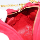 CHANEL Matelasse Chain Shoulder Bag Suede Red Gold CC Auth 150966-17