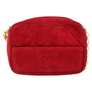 CHANEL Matelasse Chain Shoulder Bag Suede Red Gold CC Auth 150966-13