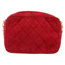 CHANEL Matelasse Chain Shoulder Bag Suede Red Gold CC Auth 150966-2
