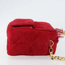 CHANEL Matelasse Chain Shoulder Bag Suede Red Gold CC Auth 150966-3