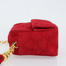 CHANEL Matelasse Chain Shoulder Bag Suede Red Gold CC Auth 150966-4