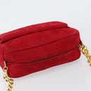 CHANEL Matelasse Chain Shoulder Bag Suede Red Gold CC Auth 150966-6