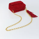 CHANEL Matelasse Chain Shoulder Bag Suede Red Gold CC Auth 150966-7