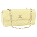 CHANEL Chain V Stitch Shoulder Bag Patent leather White Gold CC Auth 150967-1