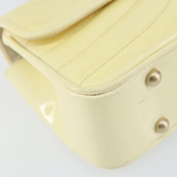 CHANEL Chain V Stitch Shoulder Bag Patent leather White Gold CC Auth 150967