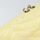 CHANEL Chain V Stitch Shoulder Bag Patent leather White Gold CC Auth 150967-8