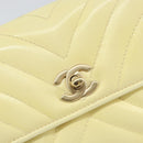 CHANEL Chain V Stitch Shoulder Bag Patent leather White Gold CC Auth 150967-19