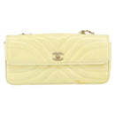 CHANEL Chain V Stitch Shoulder Bag Patent leather White Gold CC Auth 150967-13