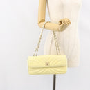 CHANEL Chain V Stitch Shoulder Bag Patent leather White Gold CC Auth 150967-25