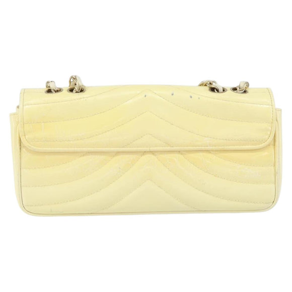 CHANEL Chain V Stitch Shoulder Bag Patent leather White Gold CC Auth 150967