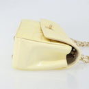 CHANEL Chain V Stitch Shoulder Bag Patent leather White Gold CC Auth 150967-3