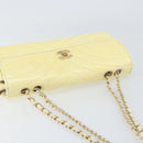 CHANEL Chain V Stitch Shoulder Bag Patent leather White Gold CC Auth 150967-6