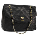 CHANEL Matelasse Chain Shoulder Bag Lamb Skin Black Gold CC Auth 150968-1