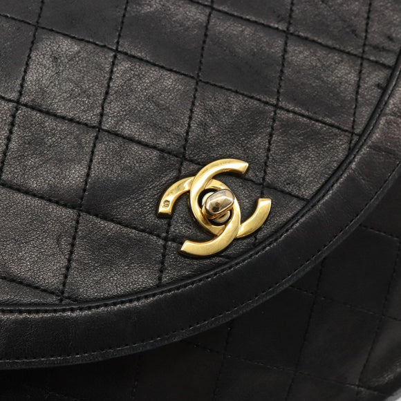 CHANEL Matelasse Chain Shoulder Bag Lamb Skin Black Gold CC Auth 150968