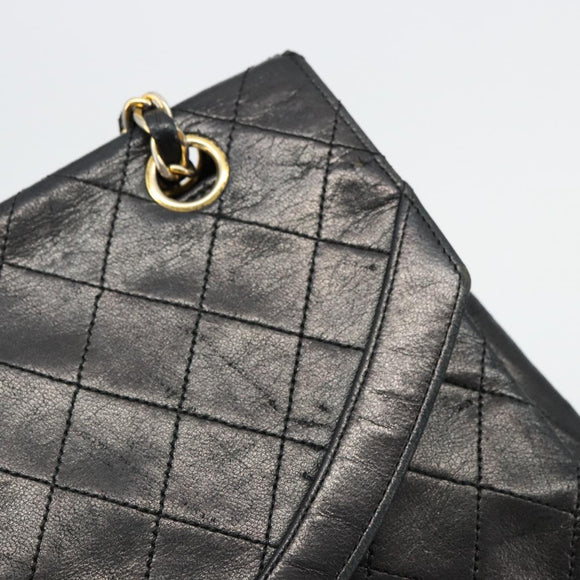 CHANEL Matelasse Chain Shoulder Bag Lamb Skin Black Gold CC Auth 150968
