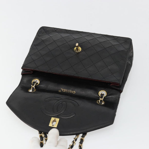 CHANEL Matelasse Chain Shoulder Bag Lamb Skin Black Gold CC Auth 150968