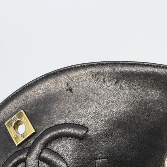 CHANEL Matelasse Chain Shoulder Bag Lamb Skin Black Gold CC Auth 150968