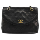 CHANEL Matelasse Chain Shoulder Bag Lamb Skin Black Gold CC Auth 150968-13