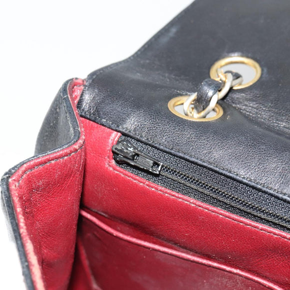 CHANEL Matelasse Chain Shoulder Bag Lamb Skin Black Gold CC Auth 150968