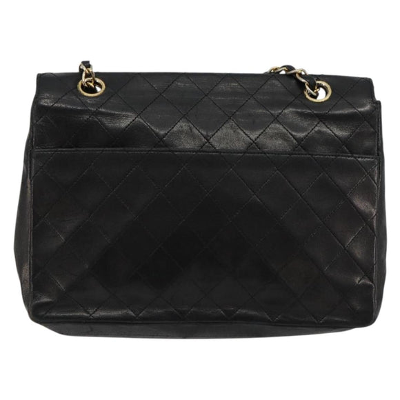 CHANEL Matelasse Chain Shoulder Bag Lamb Skin Black Gold CC Auth 150968