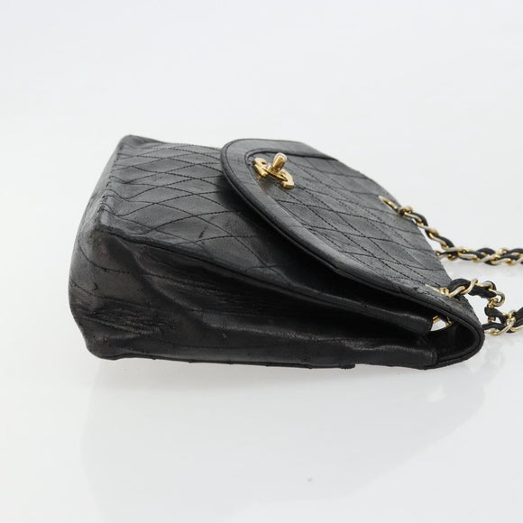 CHANEL Matelasse Chain Shoulder Bag Lamb Skin Black Gold CC Auth 150968
