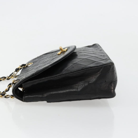 CHANEL Matelasse Chain Shoulder Bag Lamb Skin Black Gold CC Auth 150968