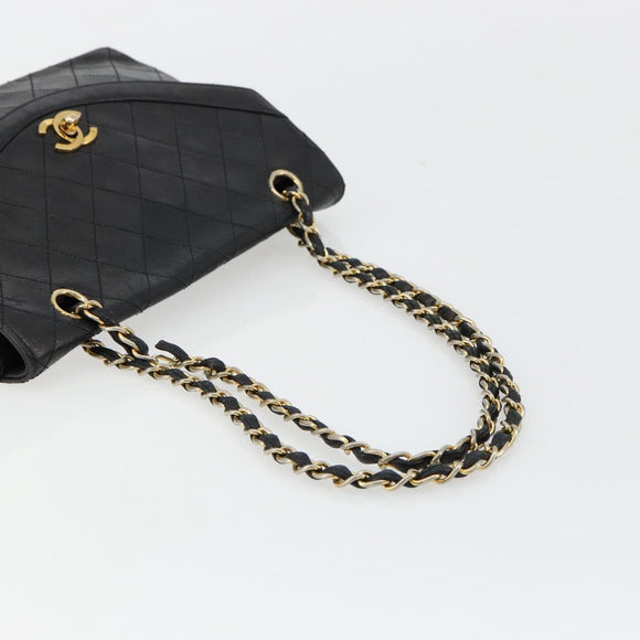 CHANEL Matelasse Chain Shoulder Bag Lamb Skin Black Gold CC Auth 150968