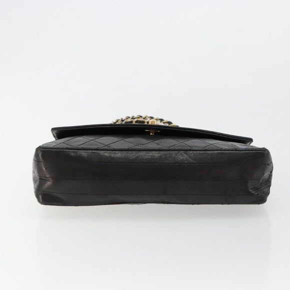CHANEL Matelasse Chain Shoulder Bag Lamb Skin Black Gold CC Auth 150968
