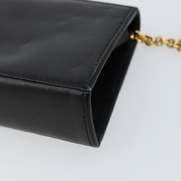 Salvatore Ferragamo Chain Gancini Shoulder Bag Leather Black Gold Auth 150969