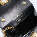 Salvatore Ferragamo Chain Gancini Shoulder Bag Leather Black Gold Auth 150969-12