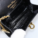 Salvatore Ferragamo Chain Gancini Shoulder Bag Leather Black Gold Auth 150969-10