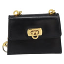 Salvatore Ferragamo Chain Gancini Shoulder Bag Leather Black Gold Auth 150969-13