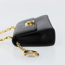 Salvatore Ferragamo Chain Gancini Shoulder Bag Leather Black Gold Auth 150969-4