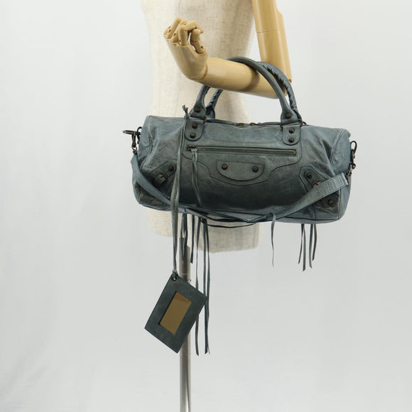 BALENCIAGA The Twiggy Hand Bag Leather 2way Light Blue 128523 Auth 150973V