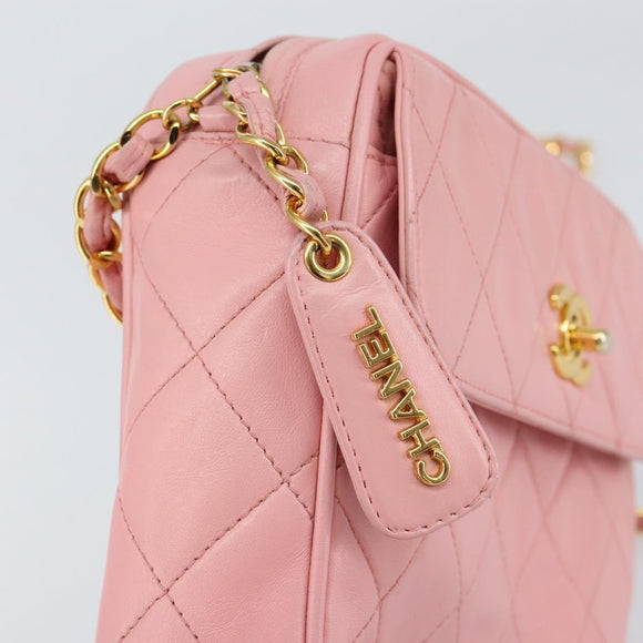 CHANEL Matelasse Chain Shoulder Bag Lamb Skin Pink Gold CC Auth 150982