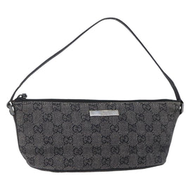 GUCCI GG Canvas Accessory Pouch Gray Silver 07198 Auth 150991
